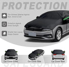 Half Car Cover Waterproof All Weather, Sunproof Windshield Cover for Ice and Snow Top with Reflective Straps, Front Rear Window Hail Protector for Sedan (3 XL)