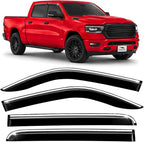 Voron Glass Chrome Trim Tape-on Extra Durable Rain Guards for Dodge Ram 1500 2019-2026 Crew Cab, Window Deflectors, Vent Window Visors, 4 Pieces - 120236