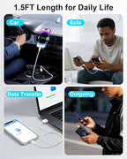 1.5FT iPhone 17 16 15 Fast Car Charger Cord, [MFi Certified] 30W USB to USB C Carplay Cable Short, 2 Pack 1.5 Foot Type C Charge Cord for iPhone 17 16 15 Pro Max Plus, iPad Pro, Galaxy,Moto G,LG,Pixel