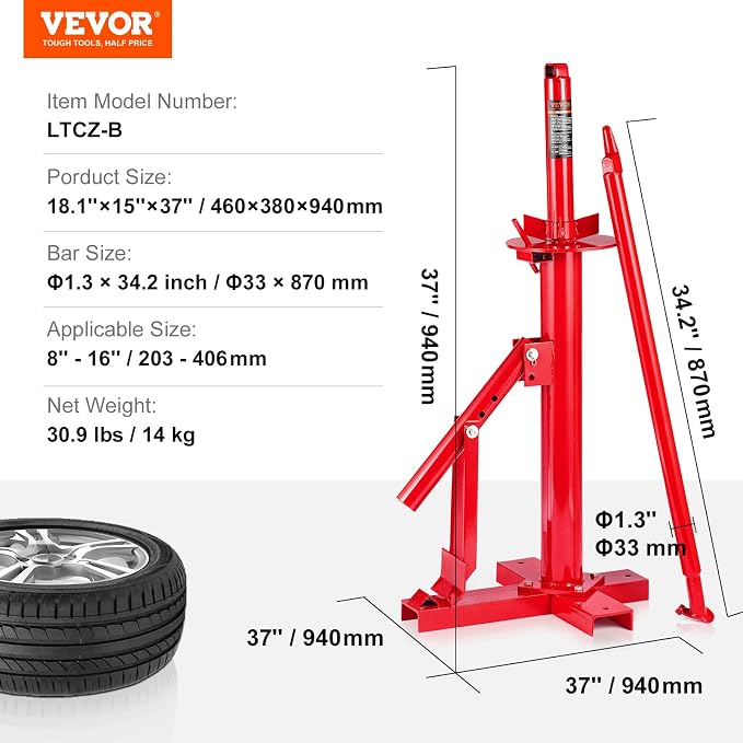 Manual Tire Changer, Portable Hand Bead Breaker Mounting Tool for 8"-16" Tires, Compatible with Car Truck Trailer, Tire Mounting Machine for Home Garage Small Auto Shop