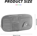 Car Sun Visor Organizer, Multi-Pocket PU Leather Sunglass Holder and Storage Pocket with Net Zipper, Card Sleeve Pocket Organizer, Auto Interior Accessories for Vehicle, Truck, SUV (Gray)