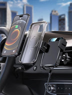 Wireless Car Charger, Auto-Clamping Car Mount 15W/10W/7.5W Fast Charging CD Slot Air Vent Car Phone Mount Fit for iPhone 16 15/14/13/13 Pro/12 Pro Max/12 pro/12/11 Series, Samsung Galaxy Series