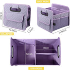 Car Trunk Organizers and Storage for SUV, Collapsible Multi Compartment Container Box Adjustable Car Accessories for Women Men, Light Purple