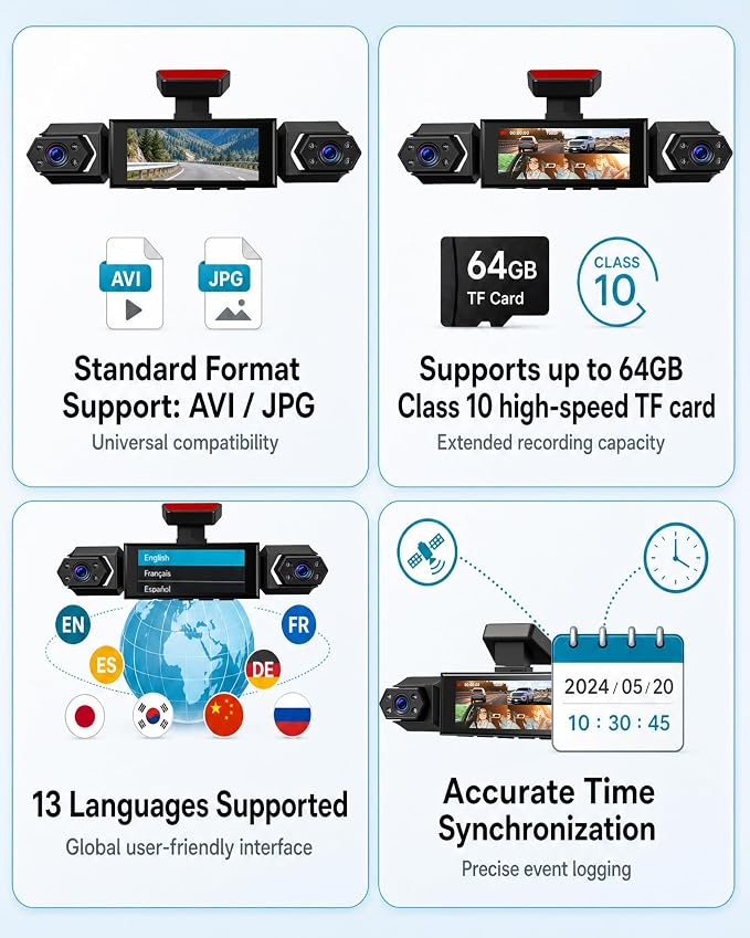 4 Channel 360° Dash Cam, 1080P FHD Front and Rear Camera for Cars, 8 Non-Glare Night Vision Lights, Loop Recording, Reverse Assistance, 3.16" IPS Screen, Interior Monitoring