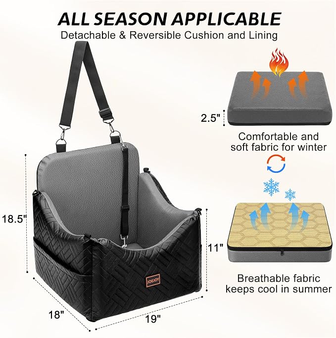 PU Dog Car Seats for Small Medium Dogs, Wipe Clean Waterproof Dog Booster Seat with 2.5 inch Cushion, Thickened 2 inch Memory Foam Pet Car Seats with Safety Belt and Storage Pockets