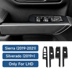 Car Carbon Fiber ABS Window Lift Switch Panel Sticker Cover Interior Trim Decal for 2019-2025 Chevy Silverado | for GMC Sierra 2019-2021 1500 2500 3500 HD Accessories (Crew Cab)