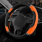 Leather Steering Wheel Cover - Made with PVC Leather - Anti-Slip, Universal Fit 14 1/2 inches to 15 inches - Orange
