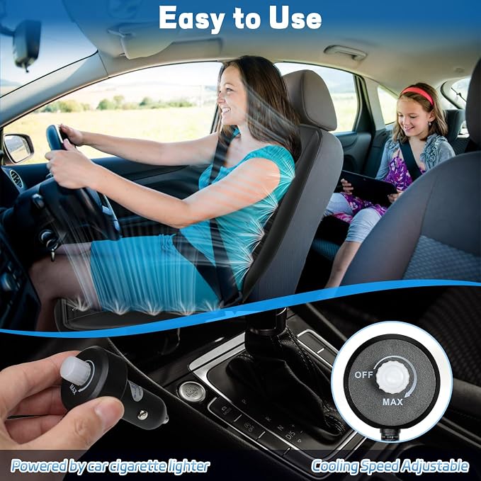 vokoroad Cooling Car Seat Cover Cushion for Front Seats, 12V-24V Adjustable Temperature Ventilated Summer Cooling Car Seat Cushion, Ventilate Breathable Universal Fit for Automotive Truck SUV Van