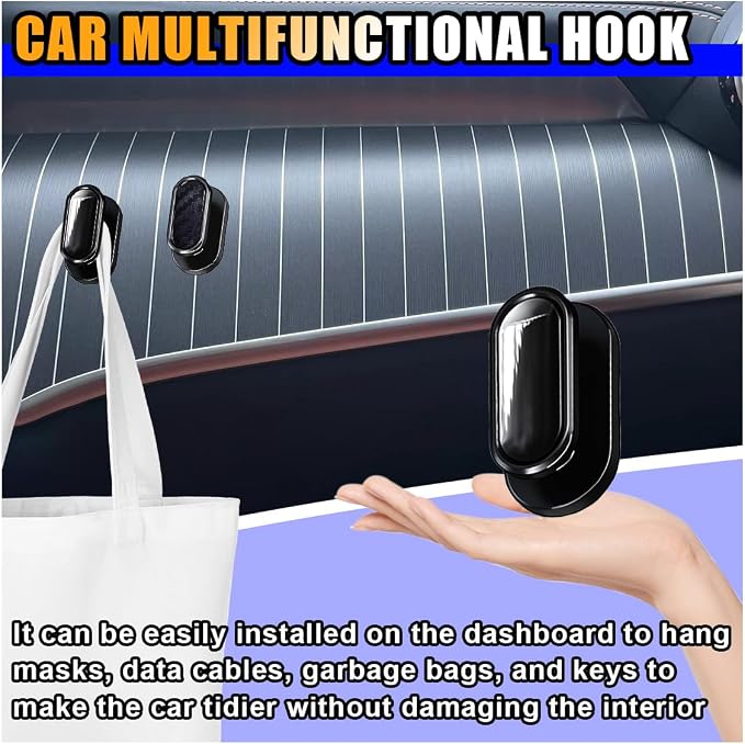 Car Mini Hooks, Multifunctional Strong Self-Adhesive Backseat Hangers, Wall Hanging Hooks, Universal Hook Stickers, Car Interior Accessories for Key Charging Cable Earphone (8PCS Carbon&Glossy)