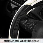 Leather Steering Wheel Cover - Made with PVC Leather - Anti-Slip, Universal Fit 14 1/2 inches to 15 inches - White