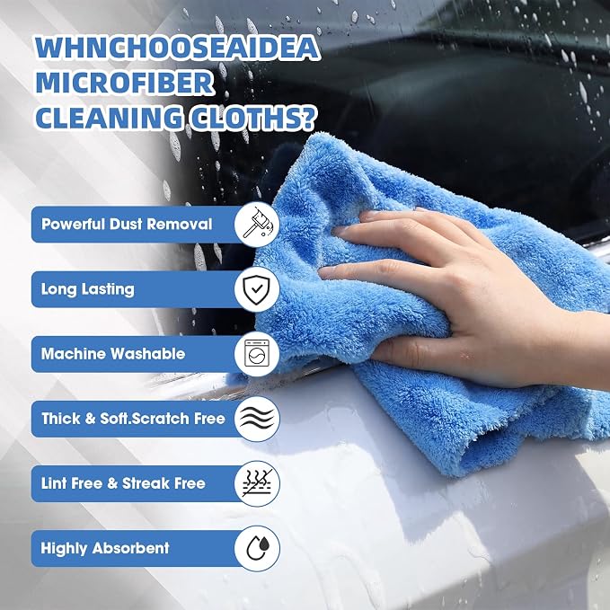 30 Pcs 12.5 × 12.5 Inch Edgeless Microfiber Plush Towels for Cars Detailing Drying Wash Polishing Absorbent Cleaning Cloths, 500 GSM (Light Blue)