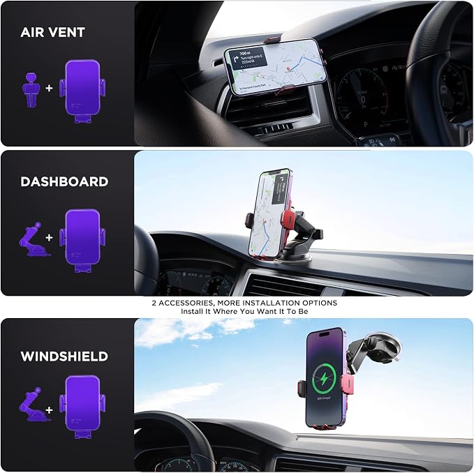 Wireless Car Charger,【7 Colored RGB Backlit】 15W Auto Clamping Car Charger Phone Mount Holder fit for iPhone 15 14 13 12 Mini Pro Max 11 XR XS, Samsung Galaxy S24 Ultra S23 S22 S21+ Note 20, etc