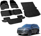 Floor Mats & Cargo with Backrest Mat for Ford Explorer 2015-2019 7 Seats All Weather Protector TPE Easy Clean Car Floor Liner Custom Fit for 5-pc Full Set Black