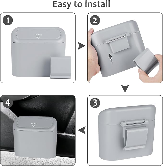 Car Trash Can, Portable Vehicle Trash Bin with Lid, Mini Car Dustbin Garbage Organizer Holder with One Roll Trash Bag, Leakproof Hanging Cars Storage Bag Container for Auto, SUV, Office (Grey)
