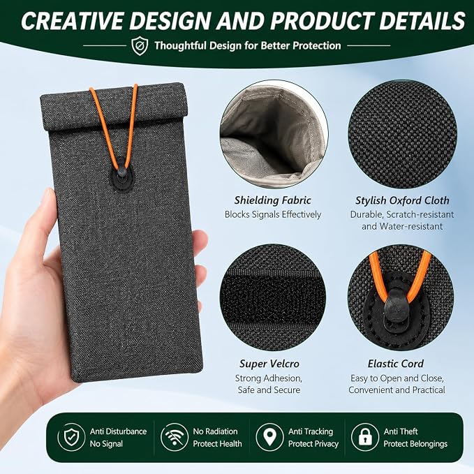 Faraday Bags for Phones and Car Keys, 2-Pack Go Dark Bags Signal Blocking Pouch for Privacy Protection, Blocks GPS WiFi Bluetooth RFID NFC, Fits Most Smartphones Gray