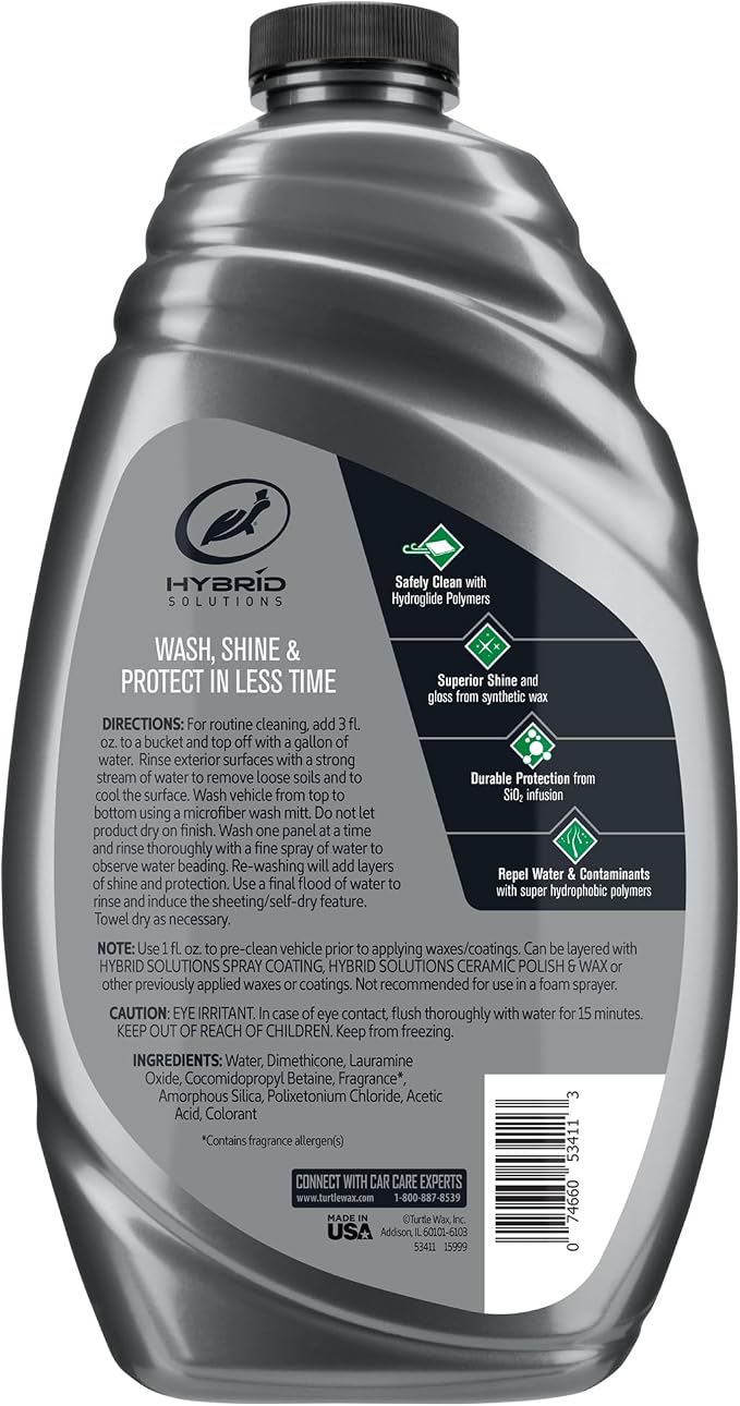 Hybrid Solutions Ceramic Car Wash and Wax, Gentle pH Neutral Car Cleaner with Extreme Water Beading Paint Protection, High Gloss Spot-Free, Car Wax Shine, Fruity Scent, 48 oz (Pack of 2)