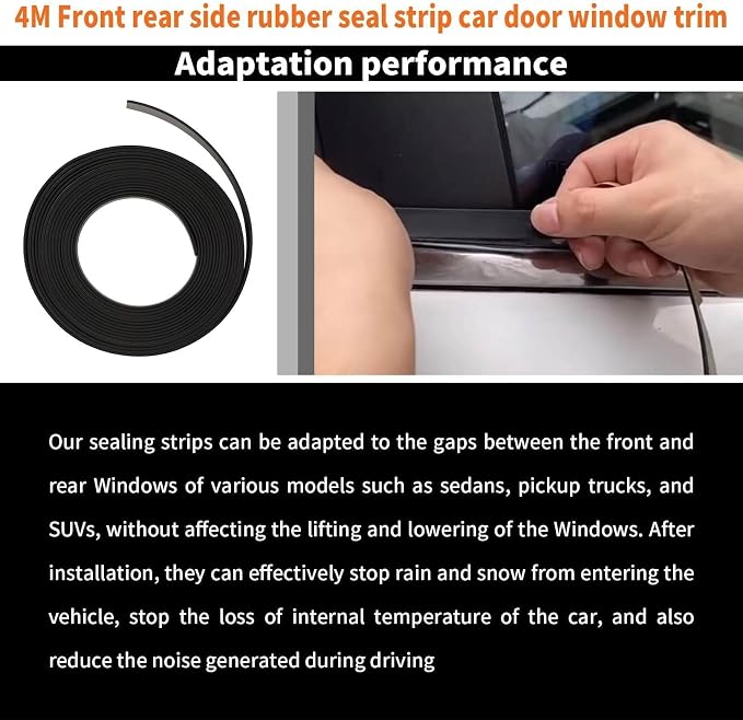 13.12FT Front Rear Side Rubber Seal Strip Car Door Window Trim Self Compatible with Adhesive Weatherstrip Rubber Seal Protector Guard Strip