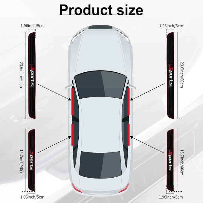 Car Door Threshold Protection, 4PCS Door Edge Step Dust Shield Cover, Door Width 23.6x1.96inch Car/SUV Universal Rubber Scratch Resistant Exterior Accessories (Sport)
