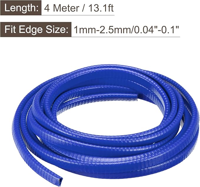 U Channel Edge Trim, 13.1ft Length Rubber Guard Seal Strip Edge Protector Fit for 1-2.5mm Edge, (15/64" W x 25/64" H) Blue
