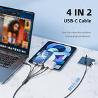USB C Splitter Multi Charging Cable 1 Pack,USB A/C to USB C Charging Cord,Dual Type C Charger Cord,4 in 2 Multi Charger Cord with 4 Type-C Connectors Compatible with iPhone16/15/Cell Phones Tablets.