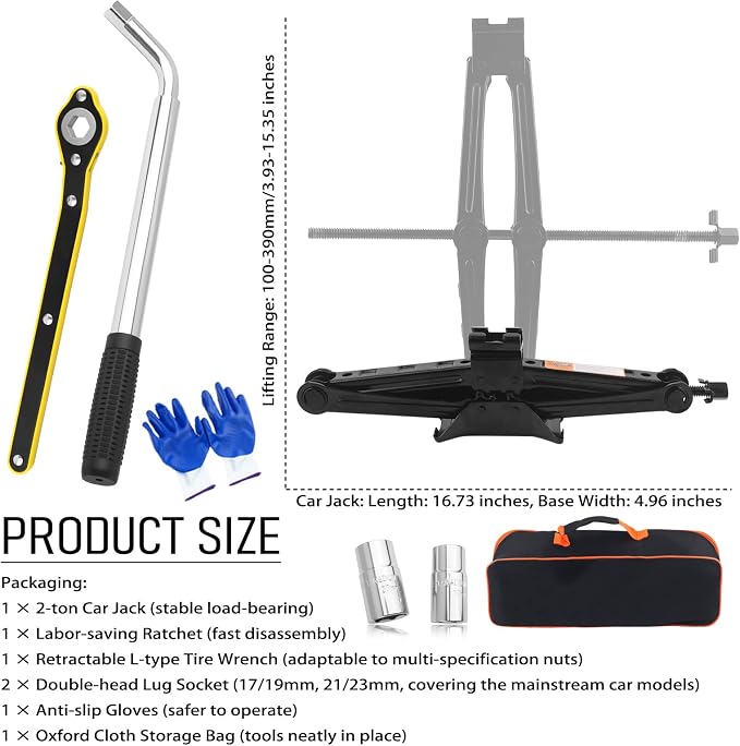 Scissor Jacks Set,2 Ton Portable Car Jack Kit with Lug Wrench & Scissor Jack Handle & Lug Nut Socket,Professional Tire Changing Kit as Auto Emergency Kits for Most Auto,SUV