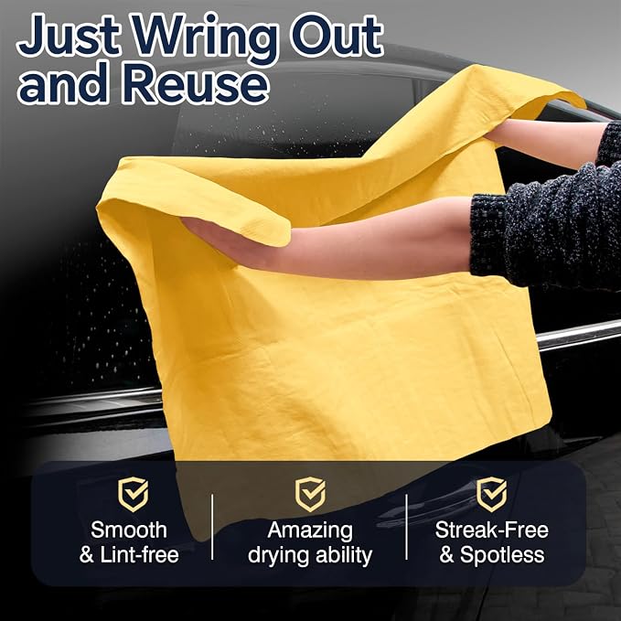 Premium Extra Large Shammy Cloth for Car Drying 2pk (34”x25”)-Super Absorbent XL Chamois Towel for Car-Reusable Shammy Towel for Car, Bathroom,Pets, Dust Remove, No Spots/Streak/Scratch