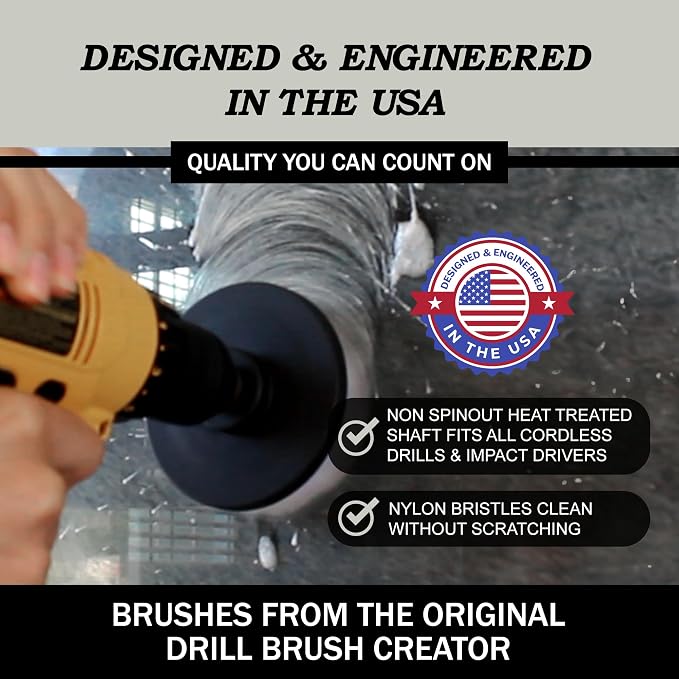 Car Detailing Kit | Set – Soft Bristle Power Scrubber Attachments for Cleaning Car Interior, Upholstery, Carpet, Seats, Wheels, Rims, Dash, Console, and Trim - Nylon Scrub Brush