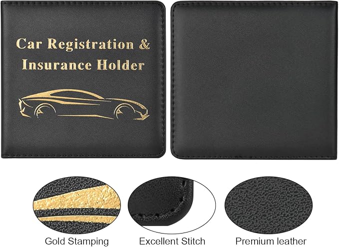 Car Registration and Insurance Holder, Vehicle Glove Box Car Organizer Men Women Wallet Accessories Case for Cards, Essential Document, Driver License, Black