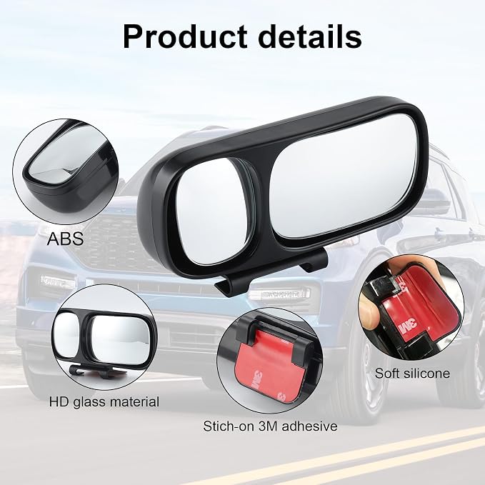 Blind Spot Mirror, Double Adjustable Mounted Blindspot Mirror HD Glass Wide Angle View, Side Rearview Mirror Universal, Right