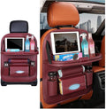 Car Seat Back Organizer, Leather Vehicle Seatback Storage Pocket with Foldable Table Tray, Multifunctional Automotive Backseat Protectors Kick Mats Accessories, Universal Fit (Wine Red)