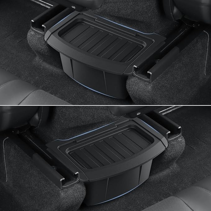 Rear Center Console Organizer for 2026 Model Y Juniper Accessories | Storage Box with Lids Fits Perfectly Under the Air Outlet in the Middle of the Rear Row, Back Seat Trash Can, Durable TPE