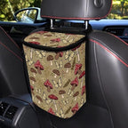 Mushroom Butterfly Print Car Trash Can with Lid, Leak Proof Auto Trash Bag Hanging Vehicle Garbage Can Multipurpose Storage Container for Back Seat Road Trip