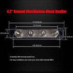 4 x #10 (M5) Studs Bus Bar, 4.2" Ground Distribution Block Brass Battery BusBar Junction with Cover for Auto Boat Amplifier and More (Black)
