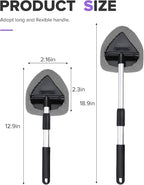 Windshield Cleaner Tool,Car Accessories,Automotive Tool Car Window Cleaner with Extendable Long Handle and 4 Washable Reusable Microfiber Pads,Suitable for Most Cars,SUVs,Trucks,Jeeps (Gray)
