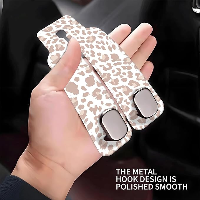 Car Seat Headrest Hook, Universal Leather Cute Hanger Holder Hook, Storage Organizer Interior Accessories for Purse Bags Handbag White Cute Leopard