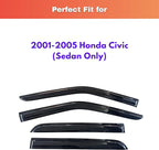 KPY Rain Guards Fit for 2001-2005 Honda Civic, Out-Channel Window Visors Vent Wind Deflectors 4PC, Car Accessories for 01-05 Civic (Sedan Only)