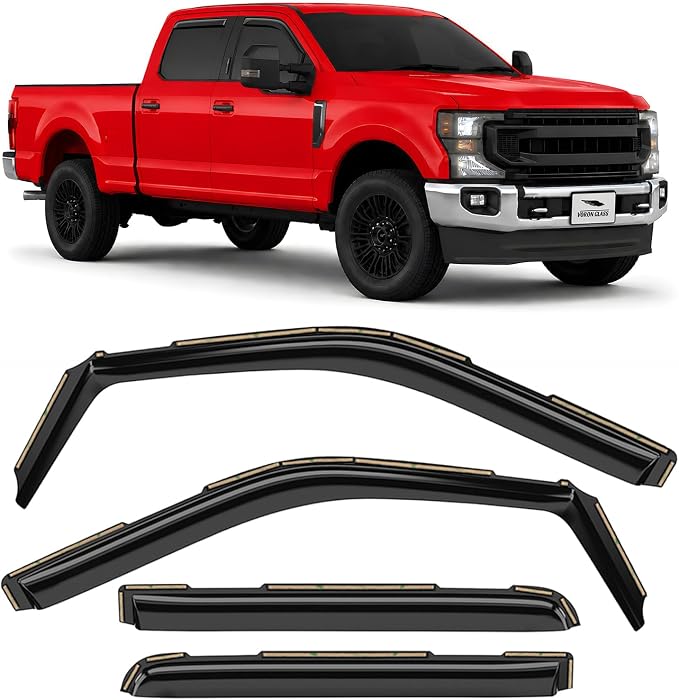 Voron Glass in-Channel Extra Durable Rain Guards for Ford F250 to F550 Super Duty 2017-2022 Crew Cab, Window Deflectors, Vent Window Visors, 4 Pieces - 200289