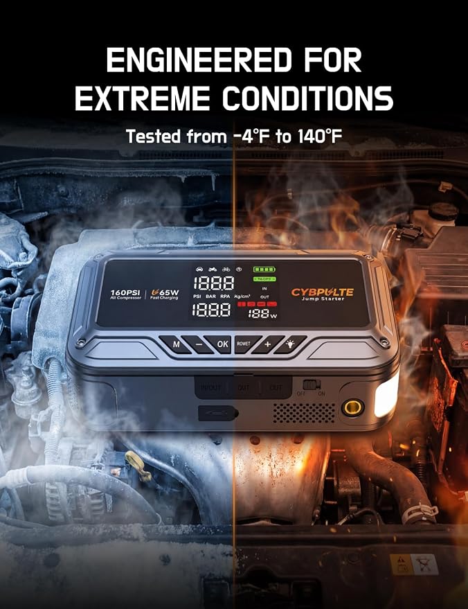 Jump Starter with Air Compressor, 8000A 160 PSI, 65W USB-C Fast Charging, Portable Car Battery Jumper for 12 Gas/14L Diesel, All-in-One Emergency Jump Box
