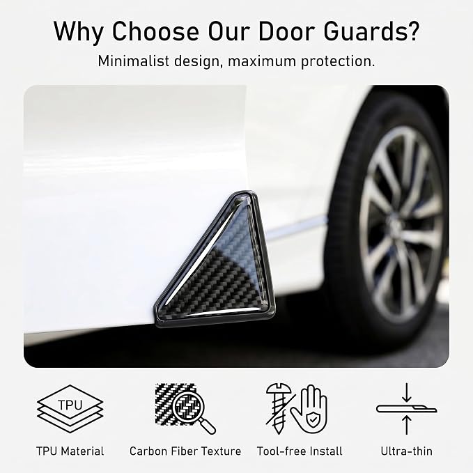 2 PCS Car Door Corner Edge Guards, PVC Thickened Anti-collision Protector, Carbon Fiber Sporty Right-angle Decorative Sticker, Self-adhesive Exterior Accessory for Cars SUVs Trucks (Black)