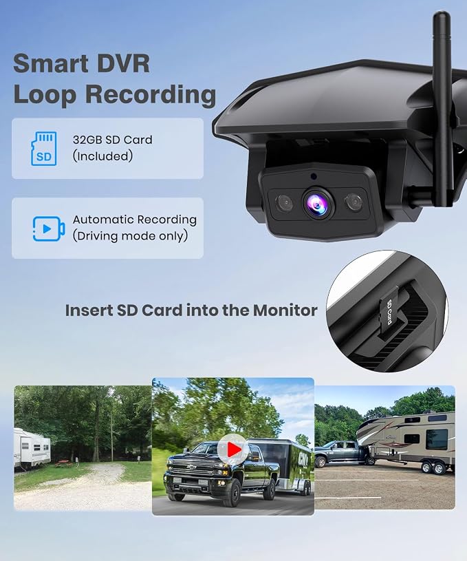 8.2'' RV Backup Camera Wireless: Compatible with Pre-Wired RV, 1080P HD Monitor with CarPlay, Voice Control, IR Night Vision, DVR Recording Back Up Camera for Camper, Trailer, Motorhome