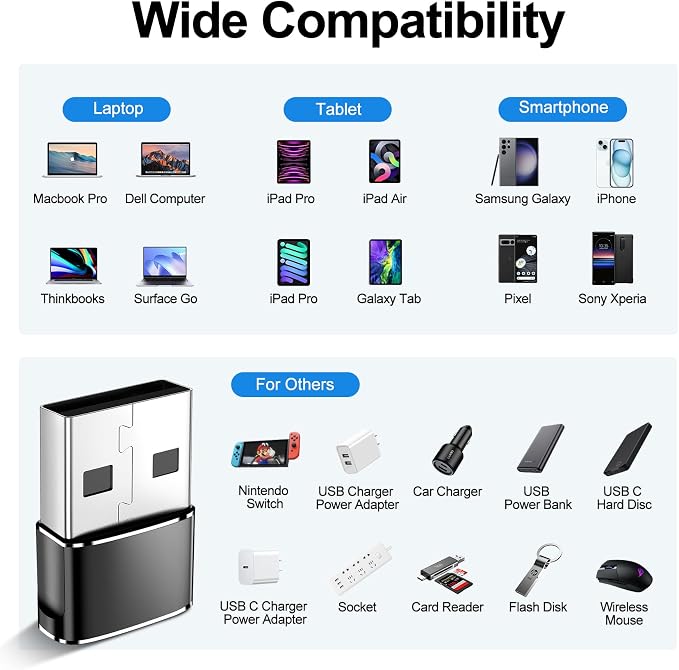 𝟒𝐏𝐚𝐜𝐤 𝐔𝐩𝐠𝐫𝐚𝐝𝐞𝐝 USB to USB C Adapter,Type-C Female to A Male Charger Converter for iPhone 17 Charger,iWatch Ultra SE 9 10 11,iPhone 17 Pro Max 16 15 14,Samsung S25,AirPods,iPad,Car,Xbox