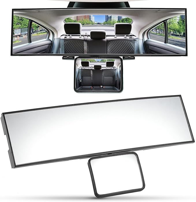 Car Rear View Mirror with Baby Mirror, Universal 11 Inch Panoramic Convex Rearview, Clip-On Wide Angle Rear View Reduce Blind Spot Effectively for Car and Can Keep an Eye on the Back Seat