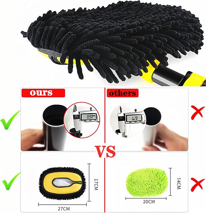MVEQRRN 15°Curved Chenille Car Wash Brush Mop with Long Handle(Yellow) | No Scratch Car Wash Brush, Car Cleaning Brush with Extension Pole,Microfiber Car Wash Mop,Car Wash for cars, trucks