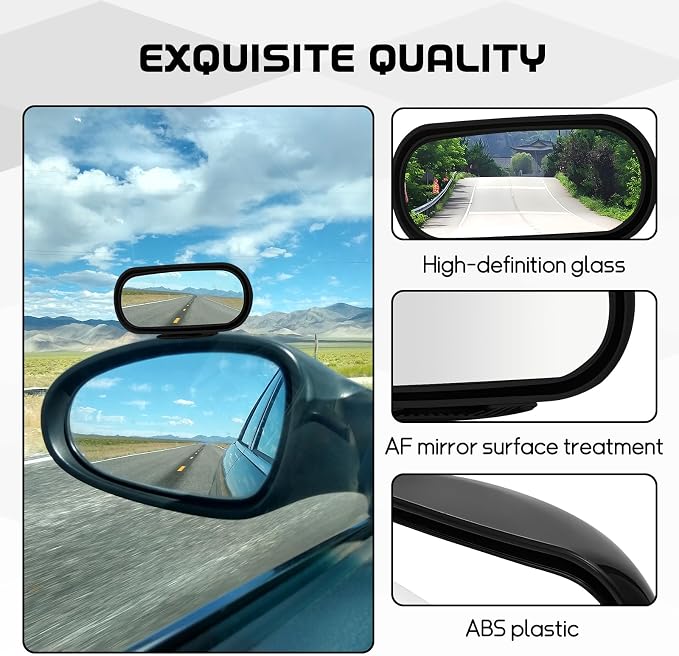 2PCS Car Blind Spot Mirror, Rectangular HD Glass Blind Spot Mirrors for Cars, 360° Adjustable Wide Angle Auto Blindspot Side Rear View Mirror, Car Accessories for SUV Truck (Stick-on, Black)