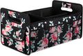 Car Trunk Organizers and Storage Collapsible Multi Compartment Container Box, Adjustable Car Accessories for SUV Sedan Truck, Standard Size, Black Floral