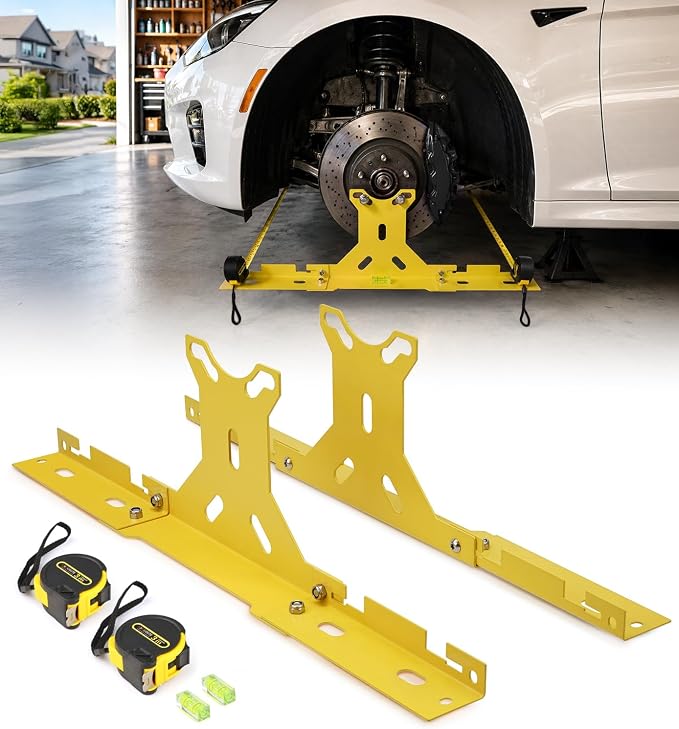 Wheel Toe Alignment Tool Kit for at Home DIY Garage Use, Stainless Steel Toe Plates with Dual Tape Measures, Quick Front-End Toe Check for Automotive Cars Trucks SUVs-Yellow (Patent Design)