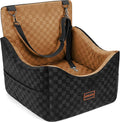 Elevated Dog Car Seat for Small/Medium Dogs up to 35 lbs, Memory Foam Booster Seat with Detachable Washable Cover, Travel-Safe Car Bed with Safety Belts & Storage Pockets, Brown