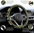 Universal 15inch Ethnic Style Baja Blanket Steering Wheel Cover with Coarse Flax Cloth and Sweat Absorption Anti Slip Car Wrap (Boho Green Leather 2)