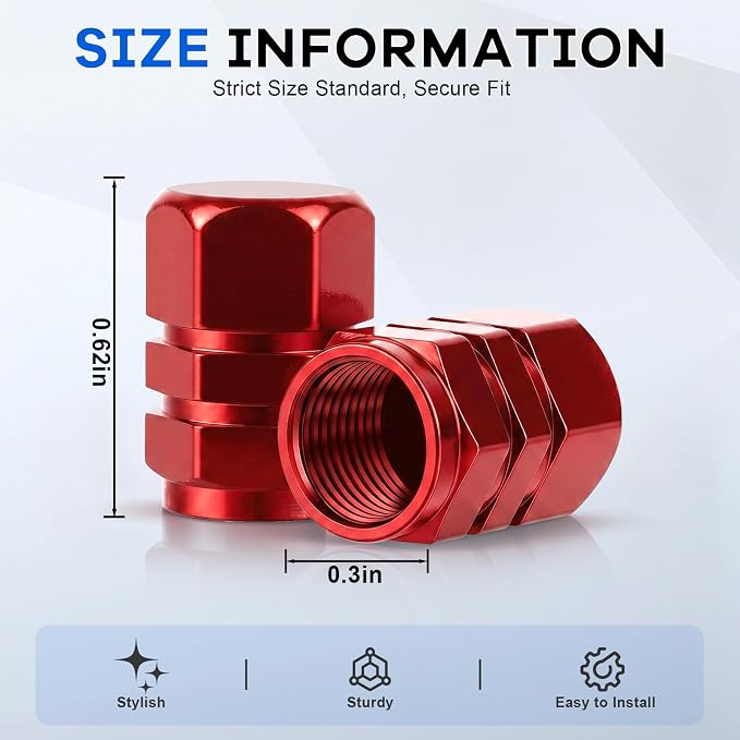 Car Tire Valve Stem Caps, 12pcs Air Caps Cover, Universal for Cars, SUVs, Bike, Trucks and Motorcycles-Red