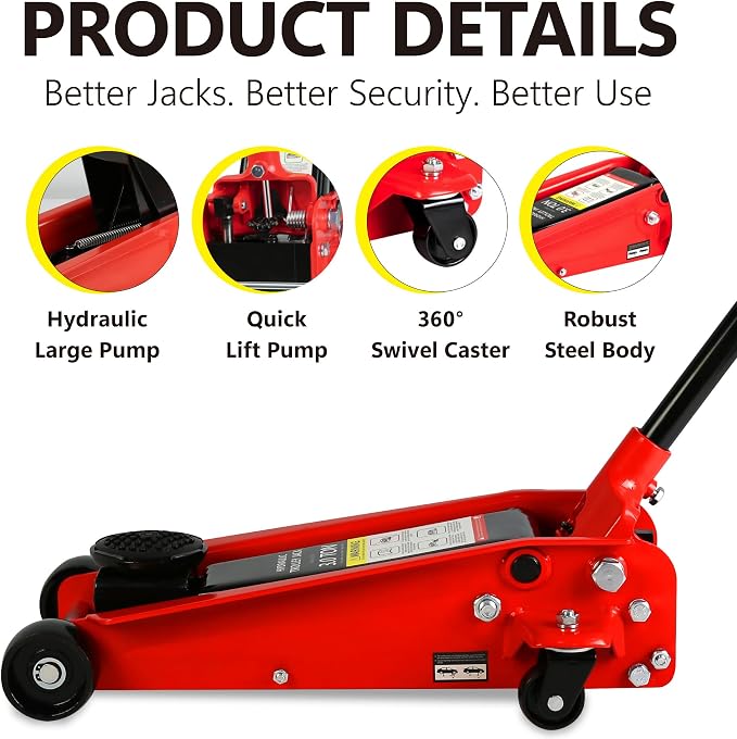 Floor Jack 3 Ton(6,000 lbs) Low Profile Capacity Fast Lift Service Jack Steel Heavy Duty Hydraulic Car Jack with Quick Lift Pump for Sport Utility Vehicle, Lifting Range 5.1"-20",Blue